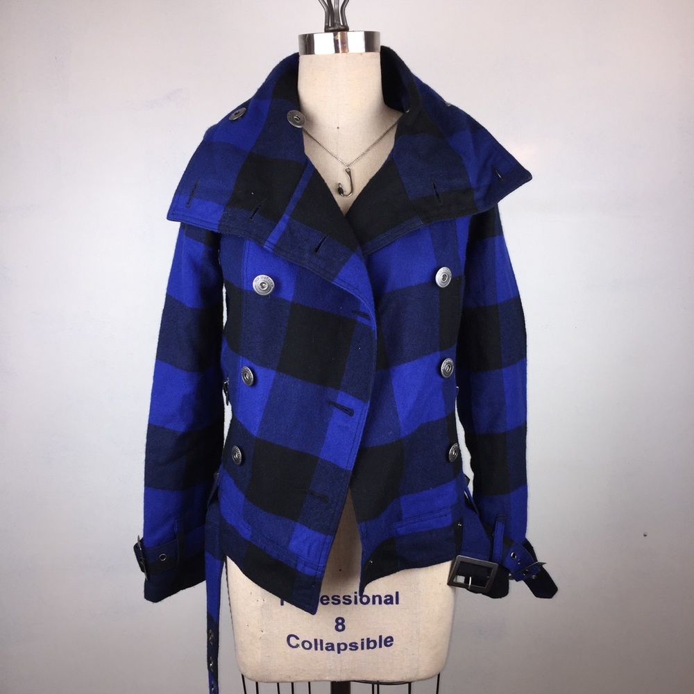 BB Dakota Plaid Black Blue Belt Jacket XS